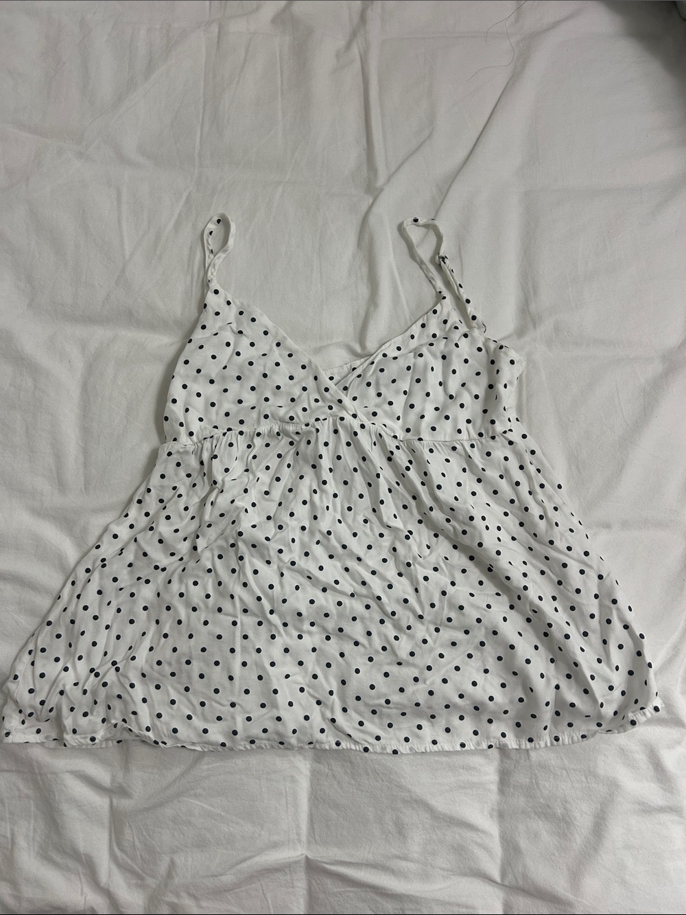 Brandy Melville White Polka Dot Baby Doll Top